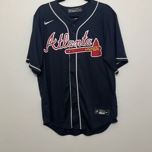 NWT Nike Mens Blue Atlanta Braves Ronald Acuña Jr. Button Front Jersey Large